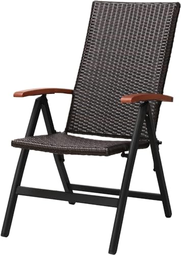 MAMIZO Rattan-Klappstuhl, 5-Fach Verstellbarer Stuhl, Aluminium-Garten-Außenstuhl mit Armlehnen, Garten, Camping, Schwimmbad, Balkon (55.5cm X 67.5cm X 209cm) von MAMIZO