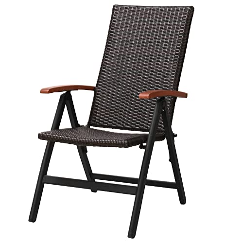 MAMIZO Rattan-Klappstuhl, 5-Fach Verstellbarer Stuhl, Aluminium-Garten-Außenstuhl mit Armlehnen, Garten, Camping, Schwimmbad, Balkon (55.5cm X 67.5cm X 209cm) von MAMIZO