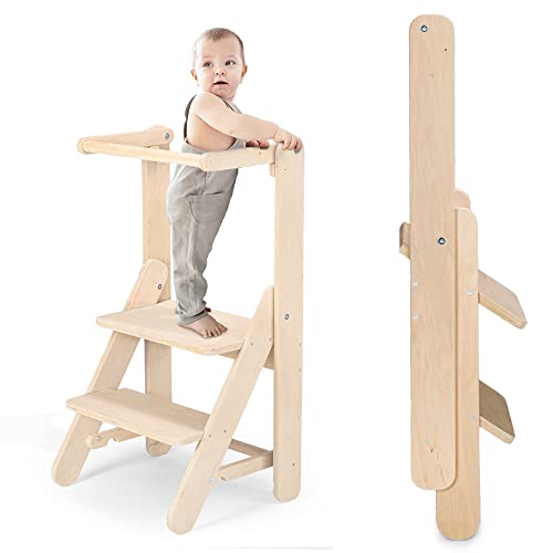 MAMOI® Lernturm Klappbar aus Holz, Learning Tower, Lernstuhl für Kinder, Küchenturm und Küchenhelfer, Lerntower, Hochstuhl Tritthocker ab 2/3 Jahre, von MAMOI