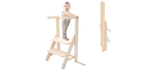 MAMOI® Lernturm Klappbar aus Holz, Learning Tower, Lernstuhl für Kinder, Küchenturm und Küchenhelfer, Lerntower, Hochstuhl Tritthocker ab 2/3 Jahre, von MAMOI