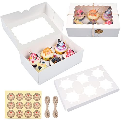 MAMUNU Cupcake-Boxen mit 6 Mulden, mit Fenster und Einsätzen, Kraftpapier, Backwaren, Keksboxen, Cupcake-Behälter mit Aufklebern und Bindfaden, Weiß, 10 Stück MAMUNU Cupcake-Boxen mit 6 Mulden, mit Fenster und Einsätzen, Kraftpapier, Backwaren, Keksboxen, Cupcake-Behälter mit Aufklebern und Bindfaden, Weiß, 10 Stück von MAMUNU