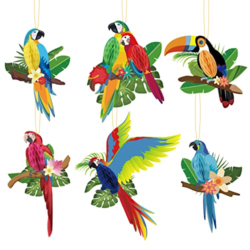 MAMUNU 6 Stück Tropische Vögel Deko, Hawaii Sommer Tropical Beach Party Dekorationen Tiki bar Deko Garten, Seidenpapier Papagei Hängend Deko Luau Party Garten Geburtstag von MAMUNU