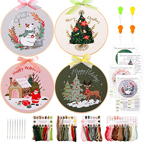 MAMUNU Stickerei Set Weihnachten, 4 Set Komplette Palette von geprägten Sticksets, Kreuzstich Set mit Weihnachtsmuster Anleitung, 4 Stück Stickrahmen und Farbfäden für Erwachsene Anfänger MAMUNU Stickerei Set Weihnachten, 4 Set Komplette Palette von geprägten Sticksets, Kreuzstich Set mit Weihnachtsmuster Anleitung, 4 Stück Stickrahmen und Farbfäden für Erwachsene Anfänger von MAMUNU