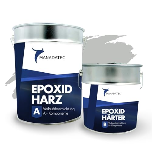 MANADATEC 2k Epoxidharz Verlaufsbeschichtung 12kg I RAL 7035 Lichtgrau I Lösemittelfrei, Umweltfreundlich & Geruchsneutral I Für ebene Garagen-, Keller- & Werkstattböden I Hohe Belastbarkeit von MANADATEC