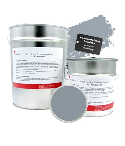 MANADATEC 2K Epoxidharz farbig Bodenbeschichtung Epoxy Fußbodenfarbe Betonfarbe Garage Werkstatt Keller Industrie Estrichfarbe (10kg, RAL 7001 Silbergrau) von MANADATEC