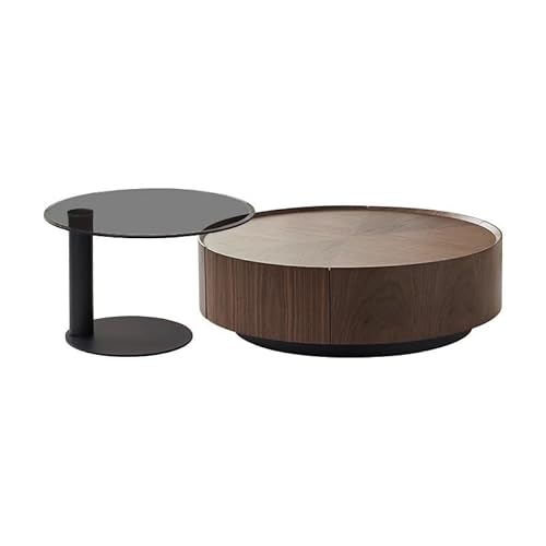 Couchtisch Runder Couchtisch Walnussfarbe, modern und minimalistisch, Couchtisch-Set Behälter für kleines Wohnzimmer Couchtische für Wohnzimmer (90 x 90 x 32 cm) von MANAFEEL