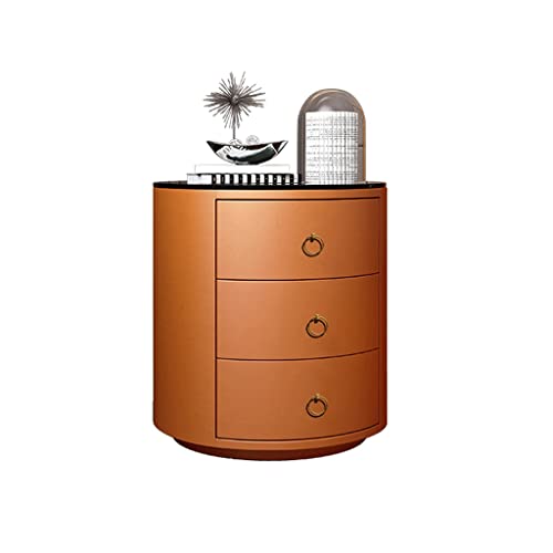 MANAFEEL Bedstand Home Runder Nachttisch mit Schubladen Wohnzimmer Schlafzimmer Leder Glas Arbeitsplatte Aufbewahrung Nachttisch Aufbewahrung Beistellschrank Nachttisch (M) von MANAFEEL