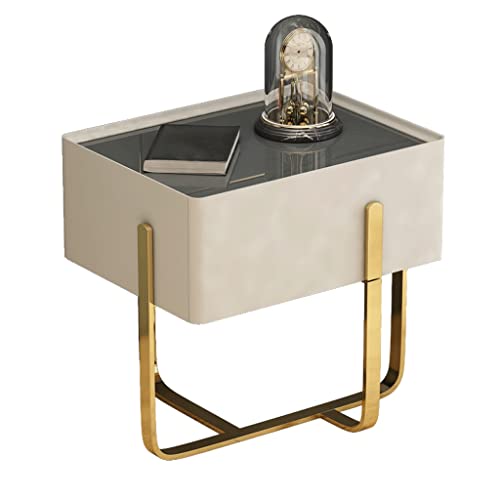MANAFEEL Nachttisch Nordic Creative Weiß Nachttisch Wohnzimmer Schlafzimmer Nachttisch Glas Arbeitsplatte Nachttisch Metall Tisch Gestell Nachttisch von MANAFEEL