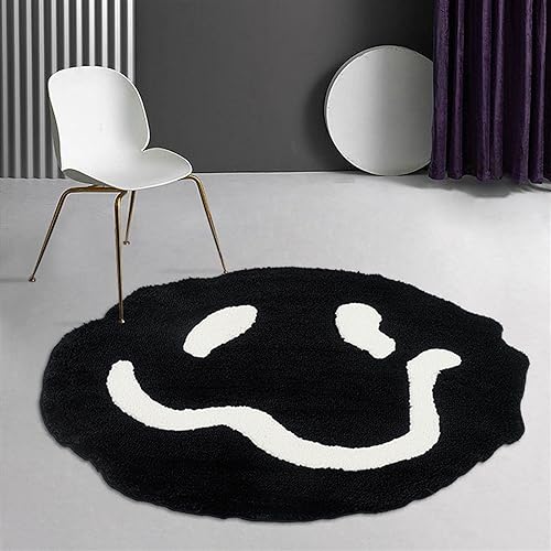 MANALL Runder Teppich, Teppich mit Smiley-Gesichtsmuster, personalisierter Plüschteppich, Wohnzimmer- und Schlafzimmerteppich von MANALL