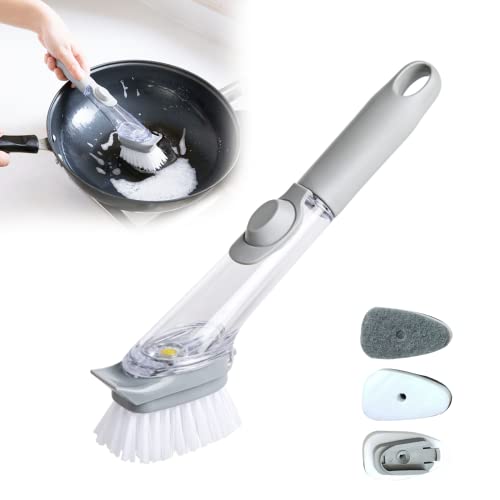 Spülbürste mit Stiel, Washing up Brush with Detergent Dispenser Washing Brush Nachhaltige Küchenbürste, mit Auswechselbarem Bürstenkopf von MANBOC