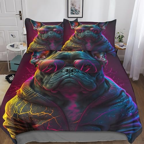 MANBUREN 3D Instant Print Frenchie Bettwäsche 200x200 Einfache Pflege Duvet Cover Bettwäsche Set Mikrofaser Room Decor 3teilig Jungen Kopfkissenbezug Mit Reißverschluss Weich Gemütlich von MANBUREN