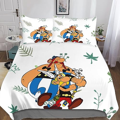 MANBUREN Asterix Bettbezügen 3D Obelix Duvet Cover Comforter Cover Bettwäsche Für Kinder Und Erwachsene 3teilig Mit Kissenbezug Mikrofaser Für Allergiker Weich Gemütlich Double（200x200cm） von MANBUREN