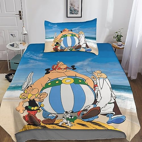 MANBUREN Asterix Bettbezug 3D Obelix Quilt Cover Bettwäsche Duvet Cover Mit Kissenbezug 2teilig Für Mädchen Junge Kinder Mikrofaser Mit Reißverschluss Weich Gemütlich Single（135x200cm） von MANBUREN