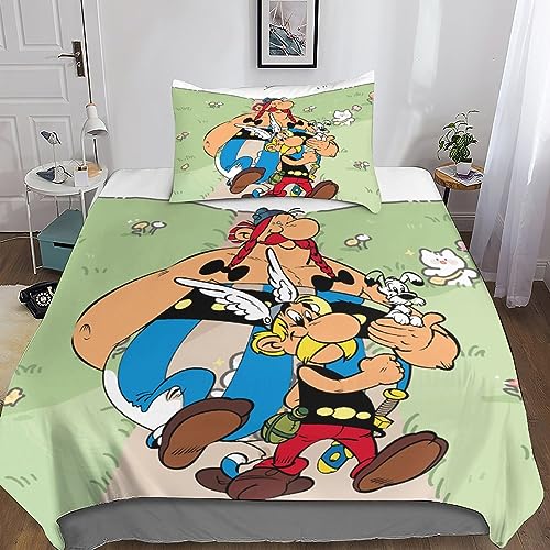 MANBUREN Asterix Bettbezug Bettwäsche 3D Obelix Duvet Cover Comforter Cover Microfaser 2teilig Mit Kissenbezug Für Kinder Und Erwachsene Mit Reißverschluss Einfache Pflege Single（135x200cm） von MANBUREN