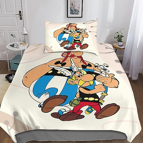 MANBUREN Asterix Bettbezug Duvet Cover 3D Obelix Bettwäsche Comforter Cover Mikrofaser Mit Kissenbezug 2teilig Für Damen Kinder Mädchen Für Allergiker Einfache Pflege Single（135x200cm） von MANBUREN