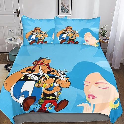 MANBUREN Asterix Bettwäsche Duvet Cover 3D Obelix Comforter Cover Bettbezügen 3teilig Mit Kissenbezug Für Mädchen Junge Kinder Microfaser Mit Reißverschluss Weich Gemütlich Double（200x200cm） von MANBUREN