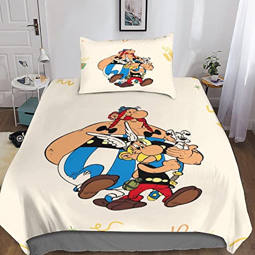 MANBUREN Asterix und Obelix Bettbezug Comforter Cover 3D Asterix Duvet Cover Bettwäsche Mit Kissenbezug Mikrofaser Für Mädchen Junge Kinder Erwachsene 2teilig Mit Reißverschluss Single（135x200cm） von MANBUREN