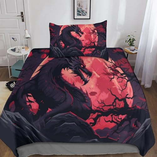 MANBUREN Drache 3D Bettwäsche Muster Mikrofaser Fantasy Bettbezug Mit Reißverschluss Und Kissenbezug Single（135x200cm） von MANBUREN