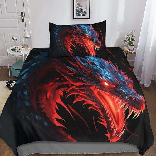 MANBUREN Drache3D Bettbezug Weiche Kuschelig Atmungsaktive Mikrofaser Set Kinder Dekorativ Fantasy Bettbezüge Mit ReißVerschluss Und Kissenbezug Single（135x200cm） von MANBUREN