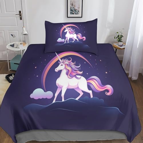 MANBUREN Einhorn 3D Bettwäsche Muster Mikrofaser Fantasy Cute Bettbezug Mit Reißverschluss Und Kissenbezug Single（135x200cm） von MANBUREN