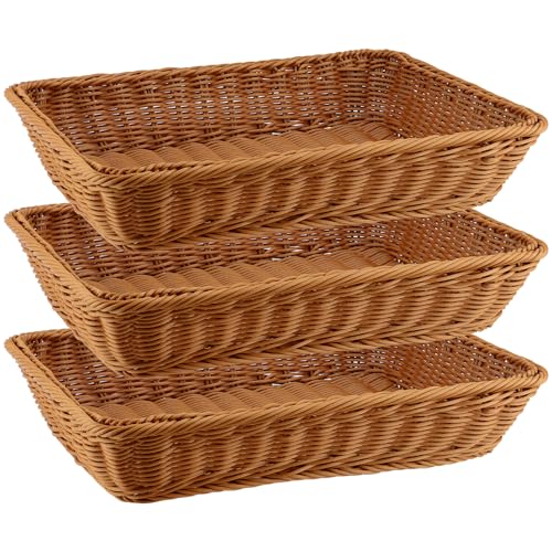 MANCHAP 3 Stück Rechteckiger Poly-Weidenkorb 40 x 30 x 8 cm, Brotkorb Geflochten, Geflochtener Rattan Korb, Weiden-Obst-Servierkörbe zur Aufbewahrung, Präsentation von MANCHAP