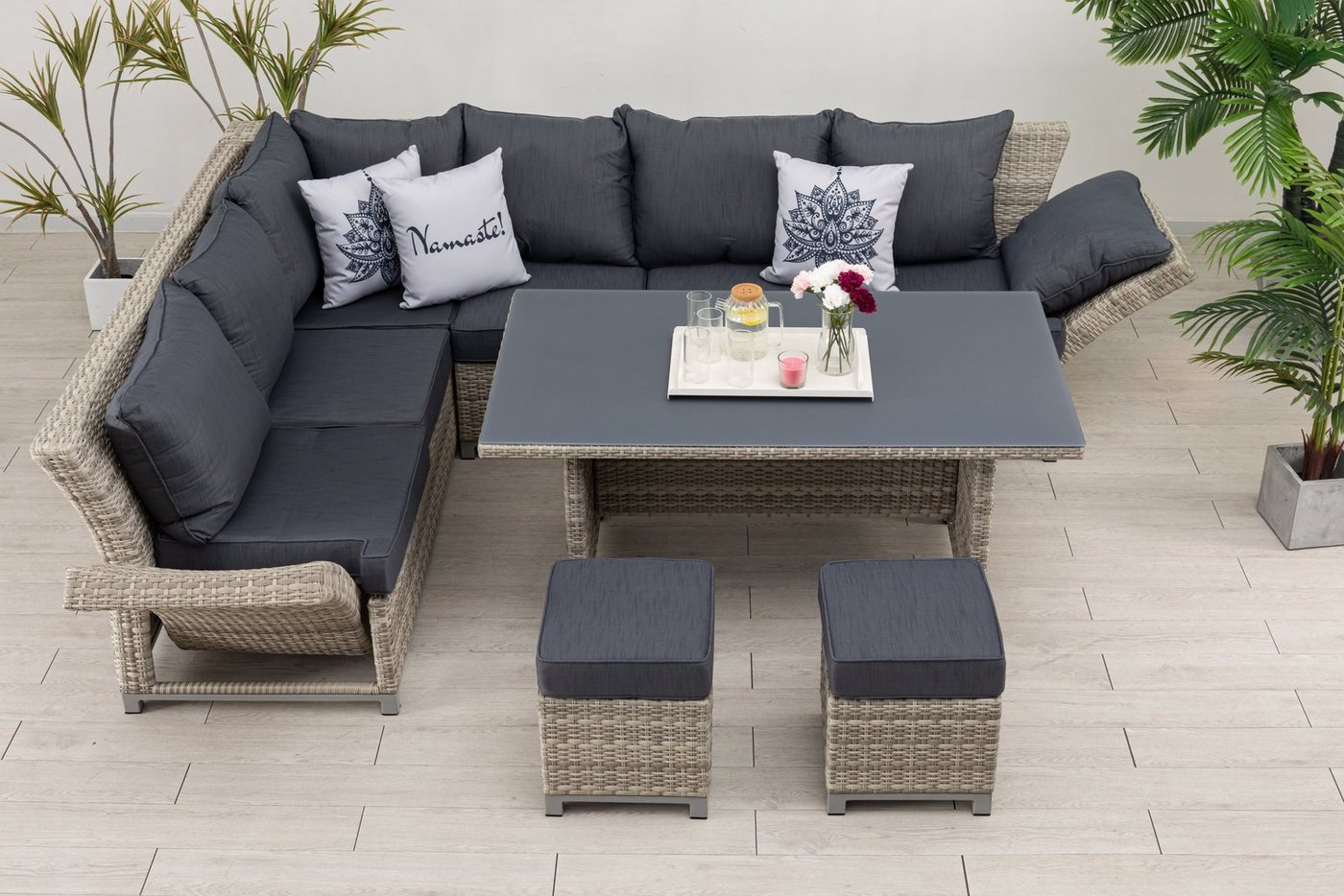 MANDALIKA Garden Gartenlounge-Set Dining Eck-Lounge Set Havanna DeLuxe 3in1 Funktion (variabel stellbar), variabel aufbaubar als Sofa links, Sofa rechts oder 2 x Einzelsofa von MANDALIKA Garden