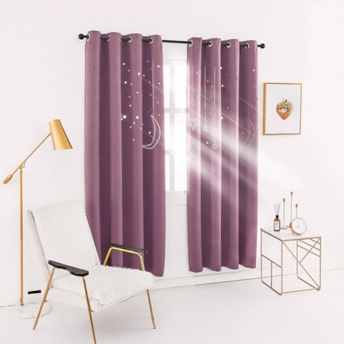 MANGATA CASA Kids Star Verdunkelungsvorhänge mit Ösen, Thermovorhang für Schlafzimmer, mit Aussparungen, Verdunkelungsvorhänge für Kinderzimmer, Wohnzimmer (lila 132.1 x 160 cm) von MANGATA CASA