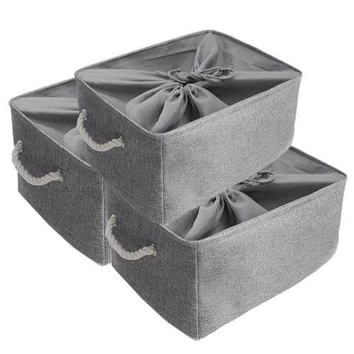 Mangata Stoff Aufbewahrungsboxen, Extra große Faltbare Aufbewahrungskorb mit Griffen, 45 * 35 * 24 cm, 3er-Pack (grau, Extra groß) von Mangata