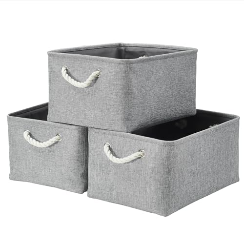 Mangata Aufbewahrungsboxen Stoff, Faltbare Aufbewahrungskorb grau mit Griffen, 3er-Pack (grau, Groß) von Mangata