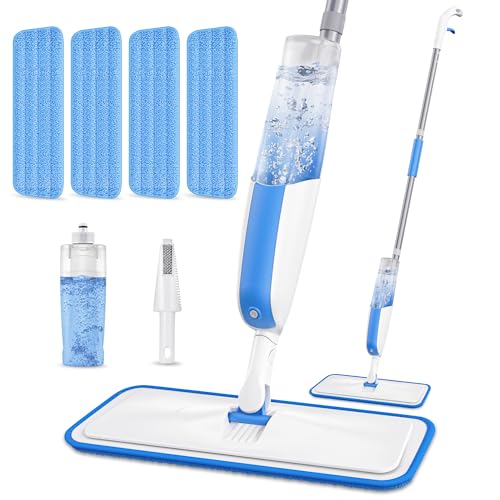 Sprühwischer Bodenwischer Wischer mit Sprühfunktion - MANGOTIME Wischmopp mit Sprühfunktion Spray Mop Nasswischer Bodenwischer mit Wassertank und 4 wischpads für die Reinigung der meisten Bodenarten von MANGOTIME