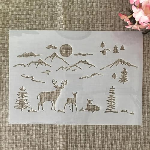 Schablonen für Kartenherstellung, A4, 29 cm, Berg, Hirsch, Sonne, Baum, Schablonen zum Malen auf Holz, Wänden, Möbeln, Leinwand, Stoff, Felsen, Karten, Album, Papier, Scrapbook-Dekoration Schablonen für Kartenherstellung, A4, 29 cm, Berg, Hirsch, Sonne, Baum, Schablonen zum Malen auf Holz, Wänden, Möbeln, Leinwand, Stoff, Felsen, Karten, Album, Papier, Scrapbook-Dekoration von MANGOUSONG
