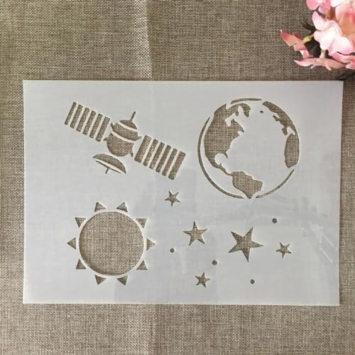 Schablonen für Kartenherstellung, A4, 29 cm, Erde, Sonne, Satellitenschablonen zum Malen auf Holz, Wänden, Möbeln, Leinwand, Stoff, Felsen, Karten, Album, Papier, Sammelalbum, Dekoration Schablonen für Kartenherstellung, A4, 29 cm, Erde, Sonne, Satellitenschablonen zum Malen auf Holz, Wänden, Möbeln, Leinwand, Stoff, Felsen, Karten, Album, Papier, Sammelalbum, Dekoration von MANGOUSONG
