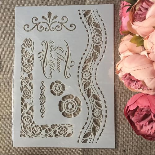 Schablonen für Kartenherstellung, A4, 29 x 21 cm, Paris-Blumen-Randschablonen zum Malen auf Holz, Wänden, Möbeln, Leinwand, Stoff, Felsen, Kartenalbum, Papier, Sammelalbum, Dekor, Stil J Schablonen für Kartenherstellung, A4, 29 x 21 cm, Paris-Blumen-Randschablonen zum Malen auf Holz, Wänden, Möbeln, Leinwand, Stoff, Felsen, Kartenalbum, Papier, Sammelalbum, Dekor, Stil J von MANGOUSONG
