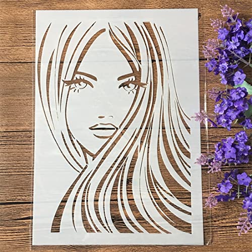 Wiederverwendbare Schablonen zum Malen auf Holz, A4, 29 cm, Rose, schönes langes Haar, Mädchen, Zeichenschablone für Scrapbooking, Kunstbedarf, Wanddekoration J von MANGOUSONG