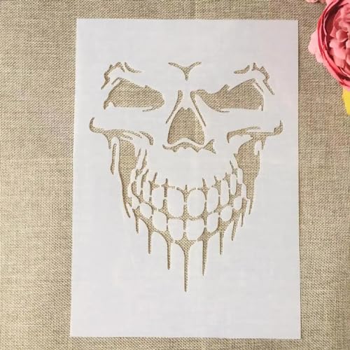 Zeichenschablonen-Set, A4, 29 cm, böser Totenkopf-Schablonen zum Malen auf Holz, Wand, Stoff, Stein, Boden, Fliesen, Kunsthandwerk Schablonen für Heimdekoration Zeichenschablonen-Set, A4, 29 cm, böser Totenkopf-Schablonen zum Malen auf Holz, Wand, Stoff, Stein, Boden, Fliesen, Kunsthandwerk Schablonen für Heimdekoration von MANGOUSONG