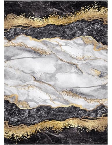 Mani TEXTILE TPS_GOLD_BLACK_80 Teppich, Polyester, Schwarz, 80 x 150 von MANI TEXTILE