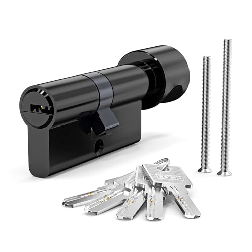 MANICAF Knaufzylinder 30/30, Euro-Zylinder-Schloss, Schließzylinder mit Knauf, Sicherheitsschloss Haustür, Zylinderschloss 60mm mit 5 Messing Schlüssel (Schwarz) von MANICAF