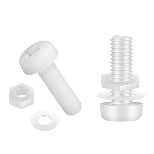 MANICAF Kunststoffschrauben, Kreuzschlitz Rundkop Nylon mit Muttern und Unterlegscheiben (30, Weiß, M5 x 10mm) von MANICAF