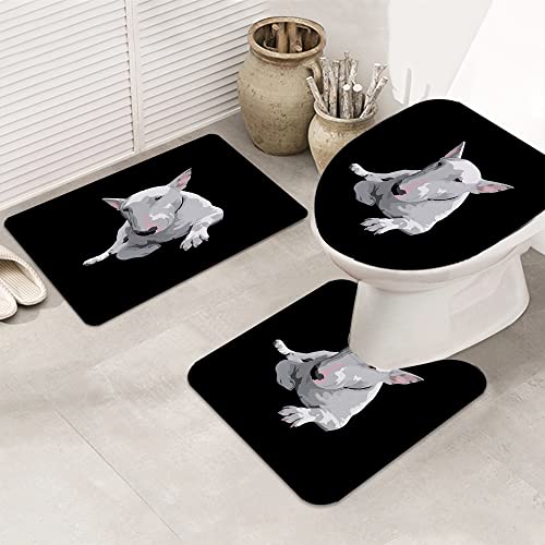 MANJIMAA Badematte Badvorleger Set 3-TLG. Teppich, Englischer Bullterrier,Toilettensitzdeckel-Abdeckung, rutschfeste Matte, Anti-Rutsch-Pad, Duschmatte von MANJIMAA