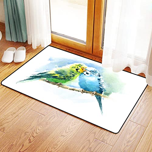 Badteppich Badteppichmatte für Badezimmer,Aquarell Haustiere Vögel Sittiche grün und blau Sittich handgezeichnet Sommer,Dekormatte Bodenteppich Teppiche Bodenmatte von MANJIMAA