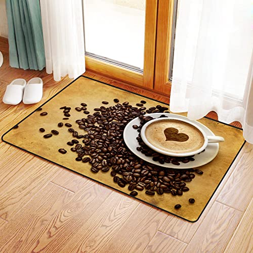 Badteppich Badteppichmatte für Badezimmer,Herzkaffee mit Kaffeebohnen,Dekormatte Bodenteppich Teppiche Bodenmatte von MANJIMAA