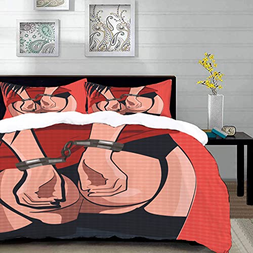 Bettbezug 3-teiliges Bettwäsche-Set mit 2 Kissenbezügen, Erotik Nude Schwarz Weiß Linie Zebra Sinnlichkeit Körper Sinnlich Sexy Perfekt Art,Weiche Mikrofa,Teenager, Erwachsene mit von MANJIMAA