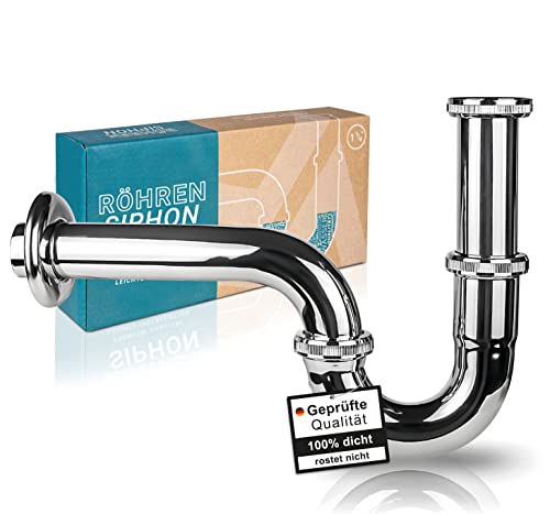 MANN & MEISTER Universal Edelstahl Siphon 1 1/4" - für Waschbecken mit AUSFÜHRLICHER ANLEITUNG, Dichtungen & Gummimanschette | Geruchsverschluss für Waschtisch, Röhrensiphon, Ablaufgarnitur von MANN & MEISTER