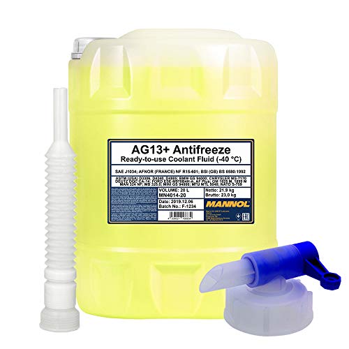 MANNOL 20 Liter, AG13+ -40 FROSTSCHUTZ FERTIGMISCHUNG GELB + HAHN + Schlauch von MANNOL