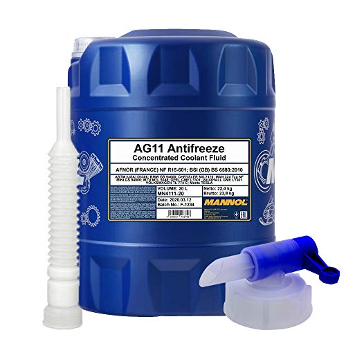 MANNOL 20 Liter, Antifreeze AG11 MIT SILIKAT Konzentrat BLAU + HAHN + Schlauch von MANNOL