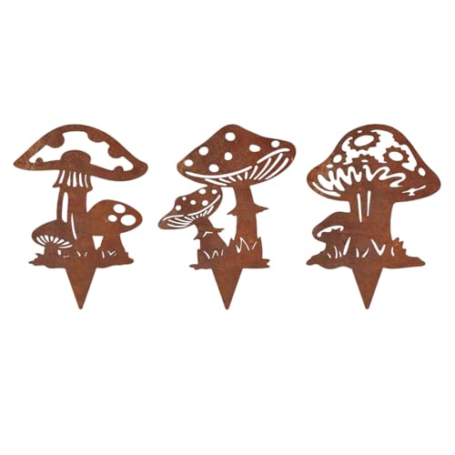 MANOPRANA 3 Stk. Gartenstecker Rost Pilz Gartendeko Rostdeko Gartendeko für Garten Terrasse Balkon oder Blumentopf von MANOPRANA