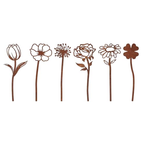 MANOPRANA 6 StüCk Gartenstecker Rost Rost Deko FüR Garten Garten Rosen LöWenzahn Chrysanthemen FüR Garten Terrasse Balkon Oder Blumentopf von MANOPRANA
