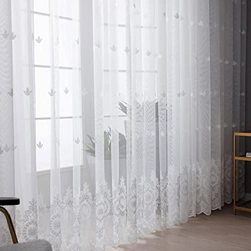 MANQILE Bestickter floraler weißer Tüll-Fenstervorhang für Wohnzimmer Schlafzimmer Luxus-Voile-Vorhang drapiert Türdekoration von MANQILE