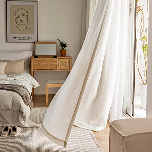 MANQILE Bohemian Baumwolle Leinen Vorhanggarn Beige Vorhang Wohnzimmer Schlafzimmer Vorhang Retro Tatami Vorhang Tüll von MANQILE