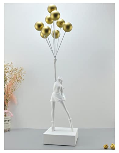 MANQILE Luxuriöse Ballon-Mädchen-Statuen Banksy Flying Balloons Girl Art Sculpture Resin Craft Home Decoration 57cm von MANQILE